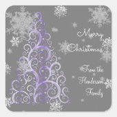 Paarse kerstboom en Snowflakes Sticker (Voorkant)