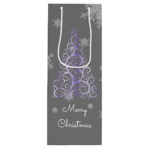 Paarse kerstboom en Snowflakes Wijntas Wijn Cadeautas