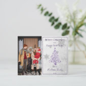 Paarse kerstboom foto feestdagenkaart (Staand voorkant)