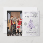 Paarse kerstboom foto feestdagenkaart (Voorkant)