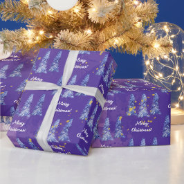 Paarse kerstboom gouden sneeuwvlokken cadeaupapier