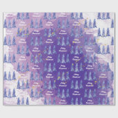 Paarse kerstboom gouden sneeuwvlokken cadeaupapier (Vlak)