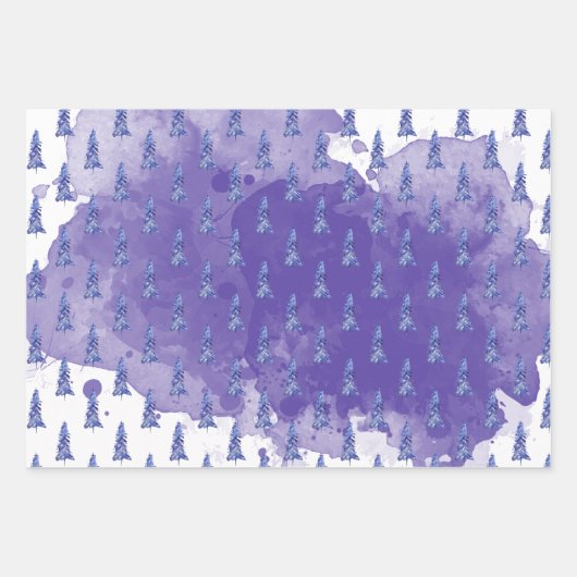 Paarse kerstboom gouden sneeuwvlokken inpakpapier vel (Voorkant 3)