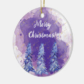 Paarse kerstboom gouden sneeuwvlokken keramisch ornament (Links)