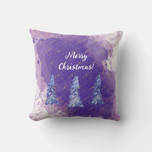 Paarse kerstboom gouden sneeuwvlokken kussen (Voorkant)
