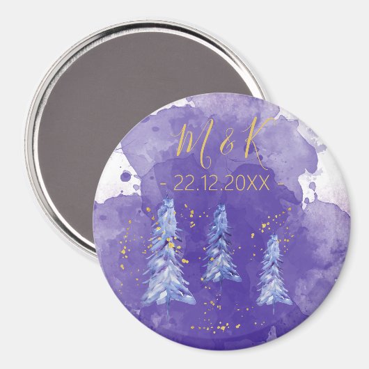 Paarse kerstboom gouden sneeuwvlokken magneet (Voorkant / Achterkant)