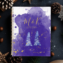 Paarse kerstboom gouden sneeuwvlokken planner