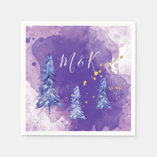 Paarse kerstboom gouden sneeuwvlokken servet (Voorkant)