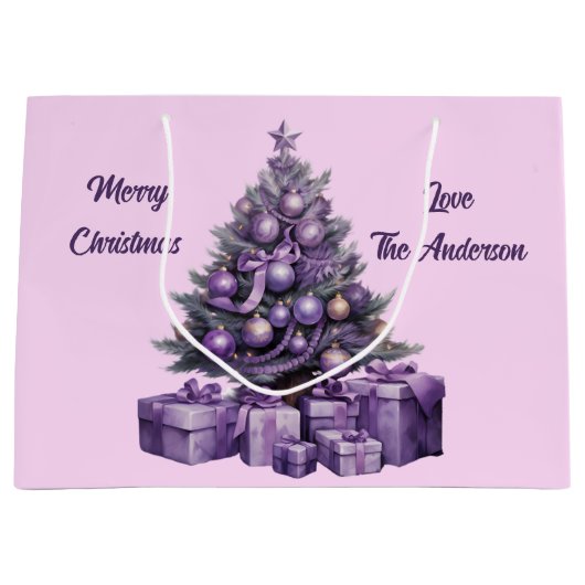 Paarse kerstboom groot cadeauzakje (Voorkant)