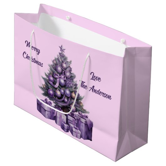 Paarse kerstboom groot cadeauzakje (Voorkant Gekanteld)