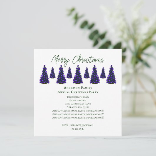 Paarse kerstboom kaart (Staand voorkant)