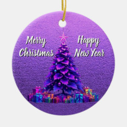 Paarse Kerstboom Keramisch Ornament