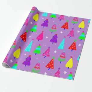 paarse kerstboom kleurrijke pop kunst cadeaupapier