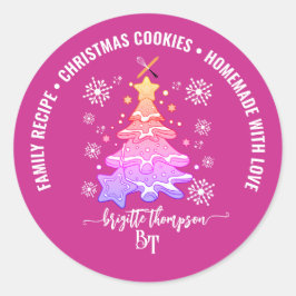 Paarse Kerstboom Koekjes Bak Crew Sneeuwvlok Ronde Sticker