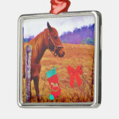 Paarse kerstboom met bruin paard metalen ornament (Links)