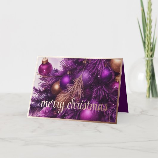 Paarse kerstboom met Ornamenten Feestdagen Kaart (Voorkant)