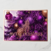 Paarse kerstboom met Ornamenten Folie Feestdagenkaart (Voorkant)