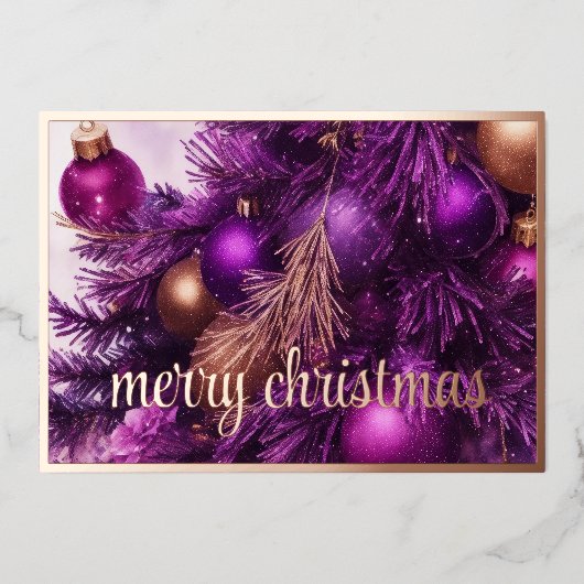 Paarse kerstboom met Ornamenten Folie Feestdagenkaart (Voorkant)