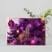 Paarse kerstboom met Ornamenten Folie Feestdagenkaart (Staand Voorkant)