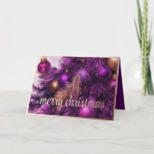 Paarse kerstboom met versiering feestdagen kaart (Voorkant)