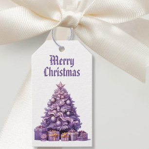 Paarse kerstboom Nostalgisch Vrolijk Kerstfeest Cadeaulabel