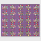 Paarse kerstboom op vrachtwagen cadeaupapier (Vlak)