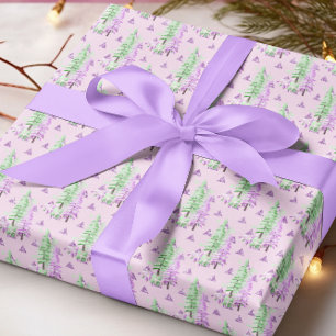 Paarse Kerstboom Patroon Vakantie Cadeaupapier