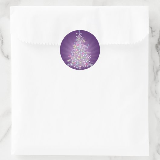 Paarse kerstboom ronde sticker (Tas)