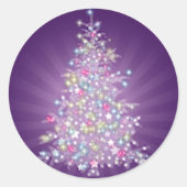 Paarse kerstboom ronde sticker (Voorkant)