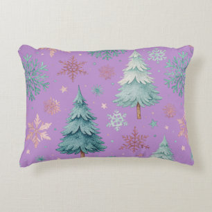 Paarse Kerstboom & Sneeuwvlok Accent Kussen