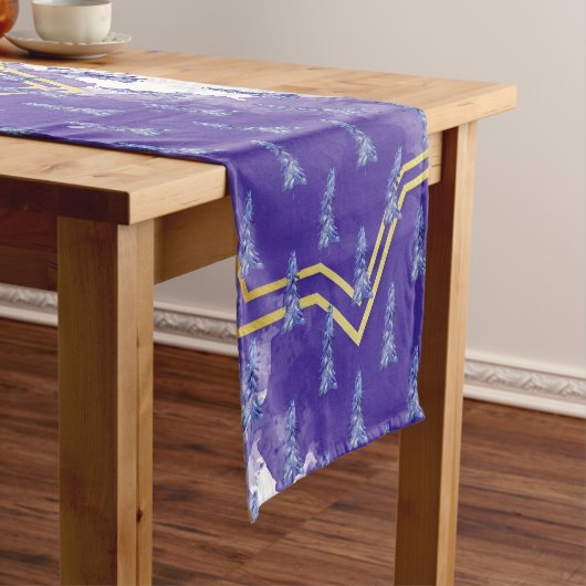 Paarse kerstboom Waterverf geometrisch goud Korte Tafelloper (Voorbeeld)