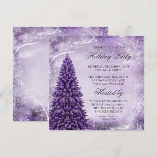 Paarse kerstboomfeestdag kaart (Voorkant / Achterkant)