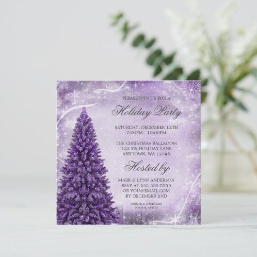 Paarse kerstboomfeestdag kaart (Staand voorkant)