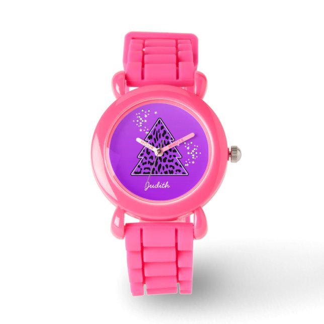Paarse kerstboomluipaard horloge (Voorkant)