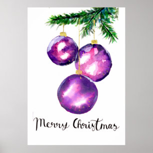 Paarse kerstboomornamenten poster