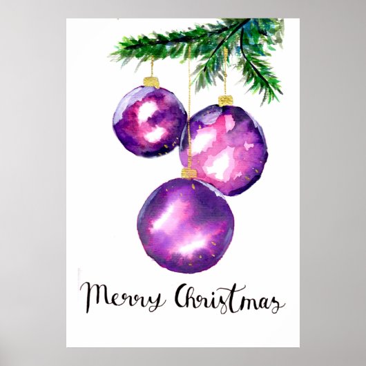 Paarse kerstboomornamenten poster (Voorkant)