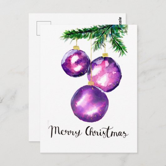 Paarse kerstboomversieringen briefkaart (Voorkant / Achterkant)