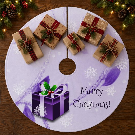 Paarse Kerstcadeau Boomrok Fleece Kerstboom Rok