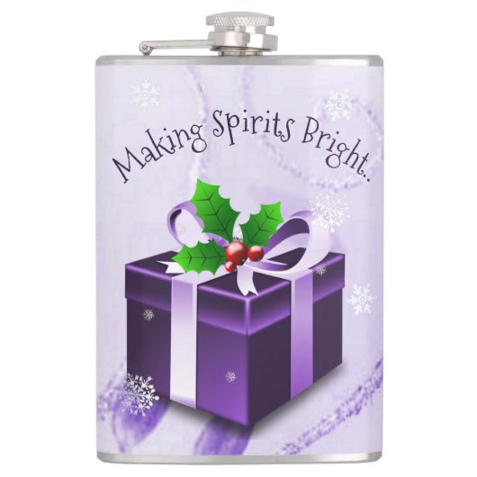 Paarse kerstcadeaufles heupfles (Voorkant)