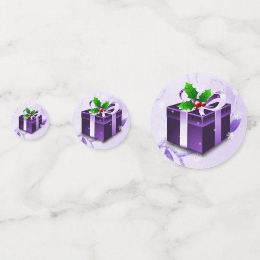 Paarse kerstcadeaus Confetti (Voorkanten)