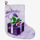 Paarse kerstcadeaus stoppen grote kerstsok (Voorkant)