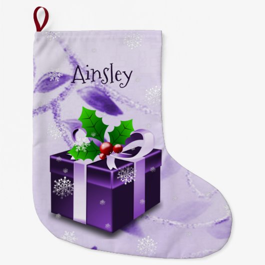 Paarse kerstcadeaus stoppen grote kerstsok (Voorkant)