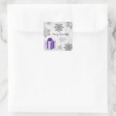 Paarse kerstcadeauSticker Vierkante Sticker (Tas)