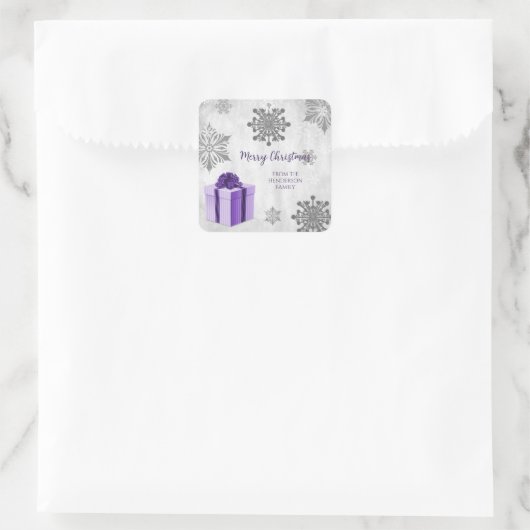 Paarse kerstcadeauSticker Vierkante Sticker (Tas)