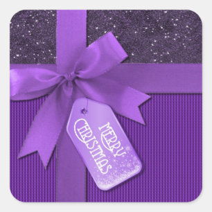 Paarse kerstcadeautjes met lint vierkante sticker