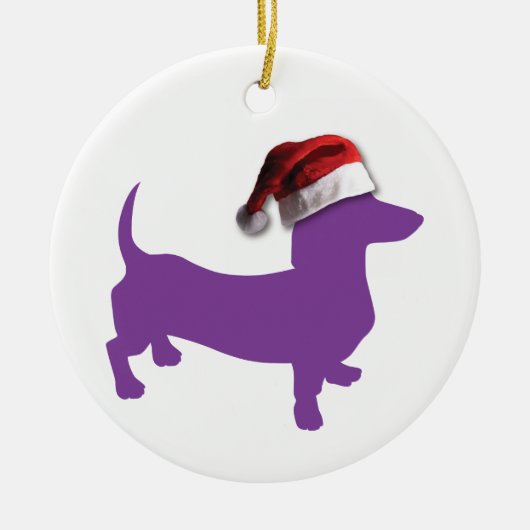 Paarse kerstdachshund keramisch ornament (Voorkant)