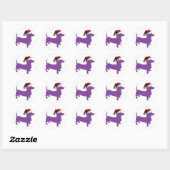 Paarse kerstdachshund ronde sticker (Vel)