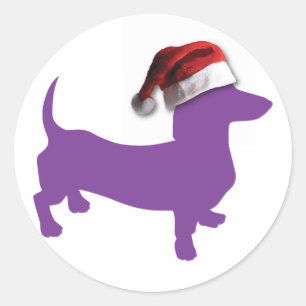 Paarse kerstdachshund ronde sticker