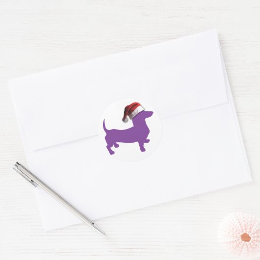 Paarse kerstdachshund ronde sticker (Envelop)