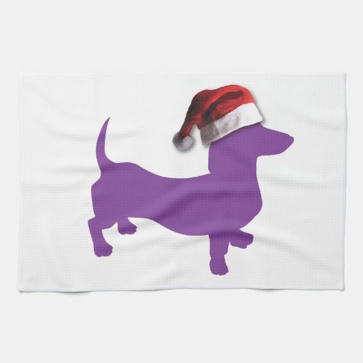 Paarse kerstdachshund theedoek (Horizontaal)